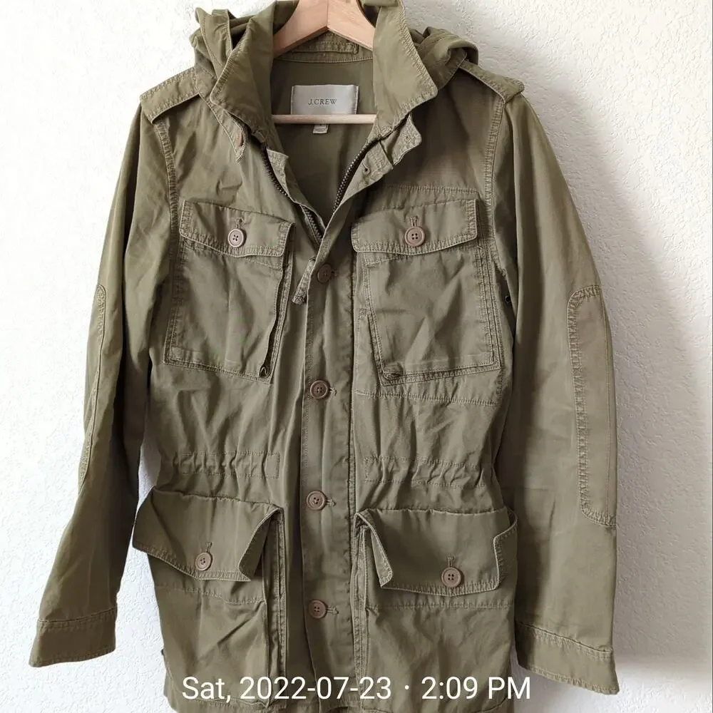 J. Crew Women's Boyfriend Fatigue Military Parka Jacket Size Small Utility Green